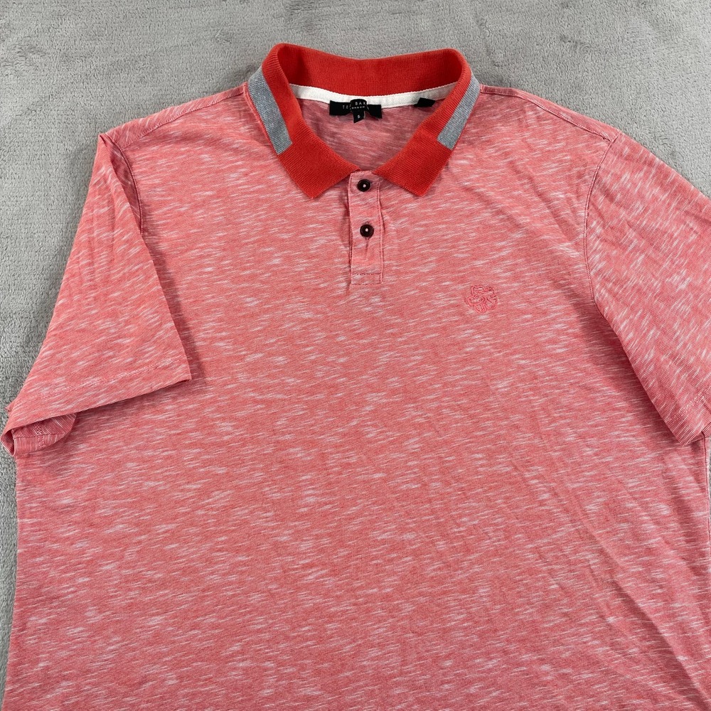 TED BAKER Dalmor Polo Shirt Men Large 5 Orange Embroidered Chest Logo Preppy